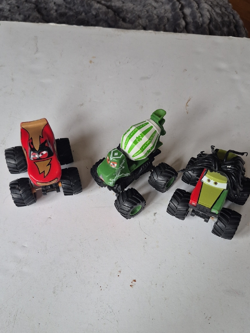 Lot Of Disney Pixtar Plastic Monster Truck  Set - Green &Red Vehicles Preowned.